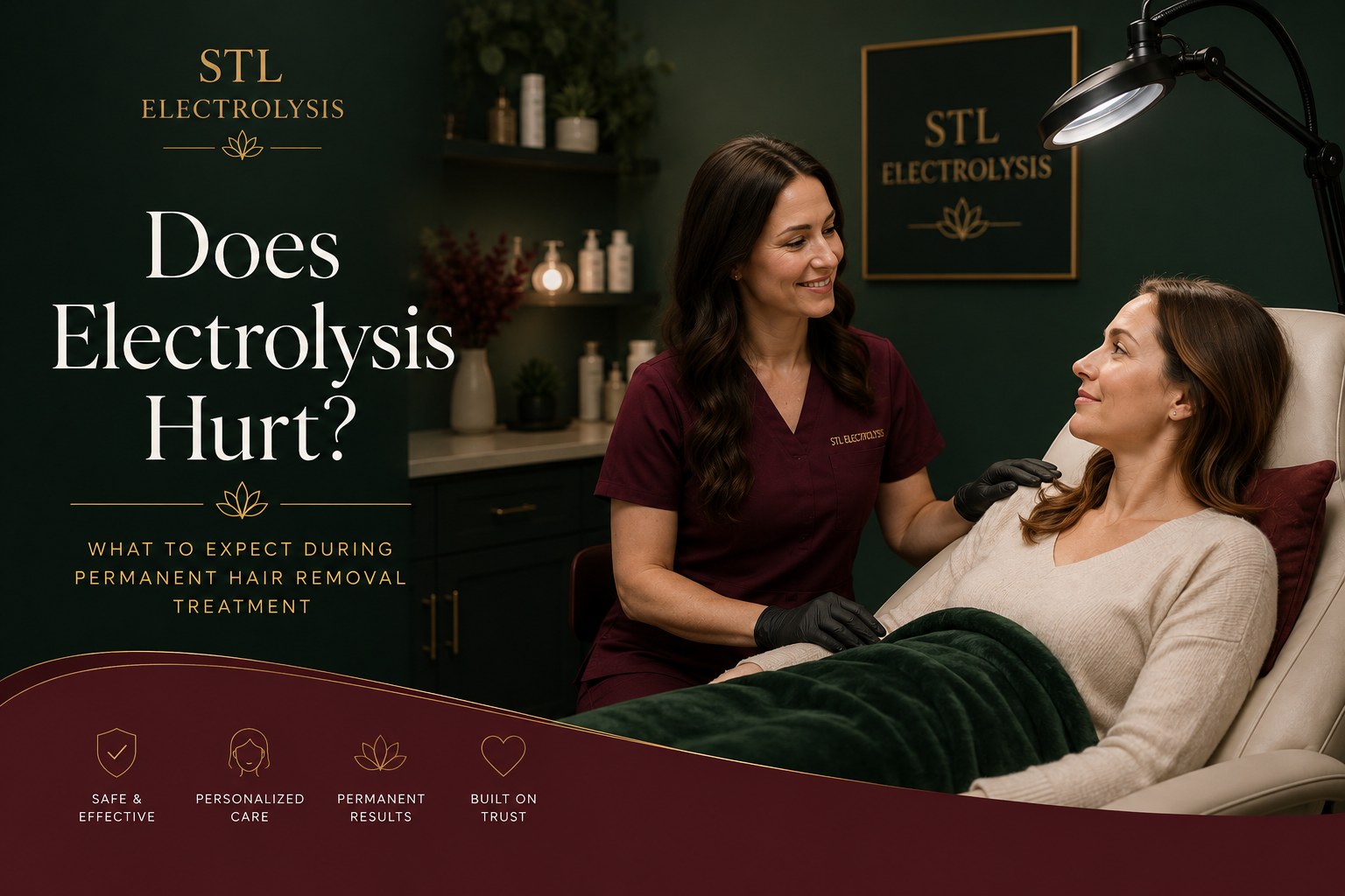 Licensed electrologist performing permanent hair removal treatment at Bare Radiance Studio in O'Fallon, Missouri