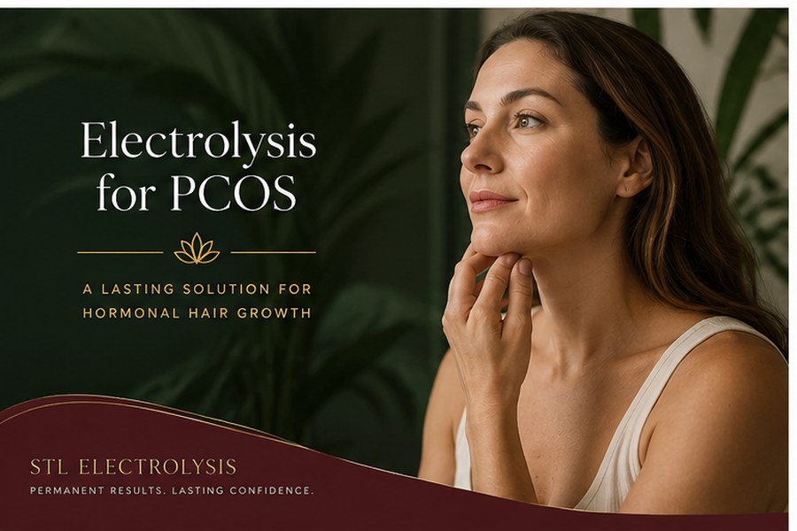 Woman consulting with licensed electrologist about PCOS-related facial hair treatment options